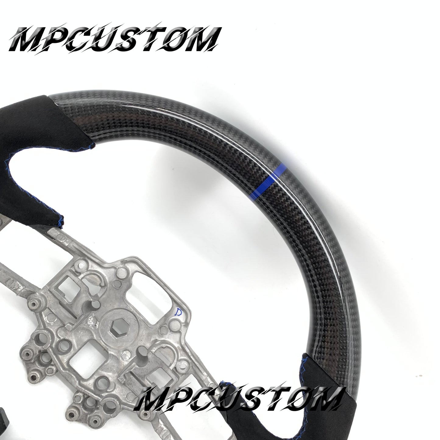 Mpcustom for Ford Mustang 2018-2022 carbon fiber steering wheel blue stripe line and gloss