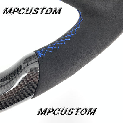 Mpcustom for Ford Mustang 2018-2022 carbon fiber steering wheel blue stripe line and gloss
