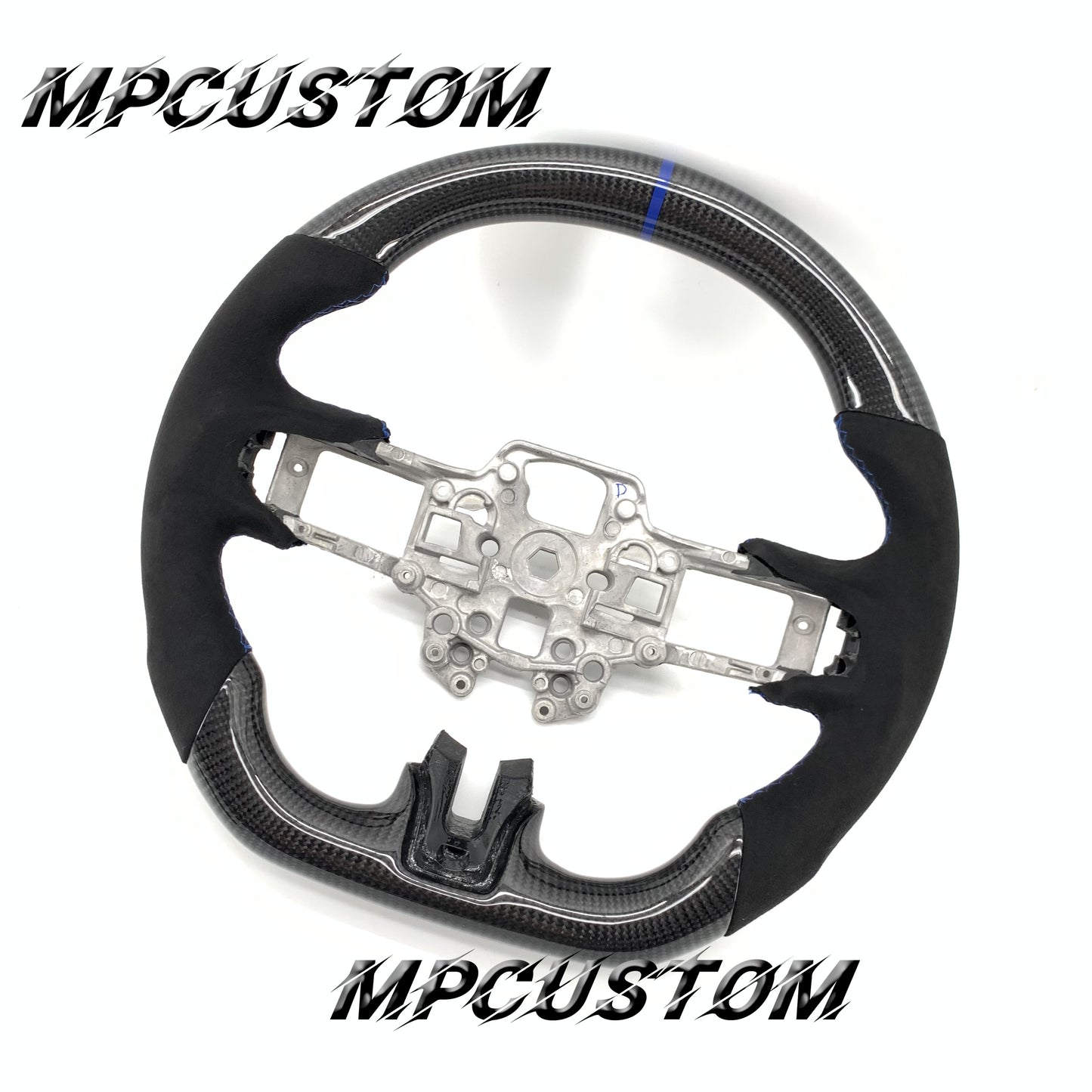 Mpcustom for Ford Mustang 2018-2022 carbon fiber steering wheel blue stripe line and gloss
