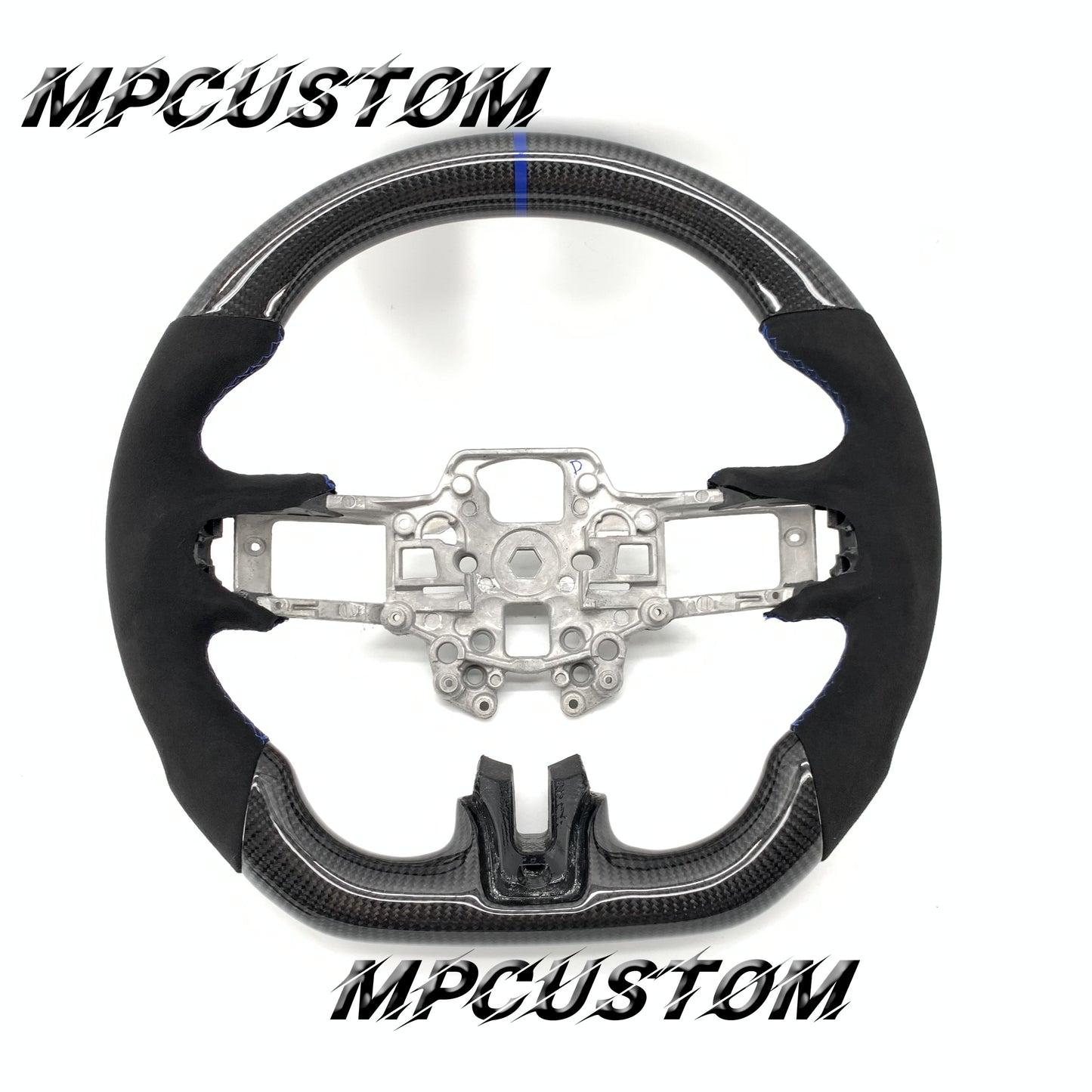 Mpcustom for Ford Mustang 2018-2022 carbon fiber steering wheel blue stripe line and round top
