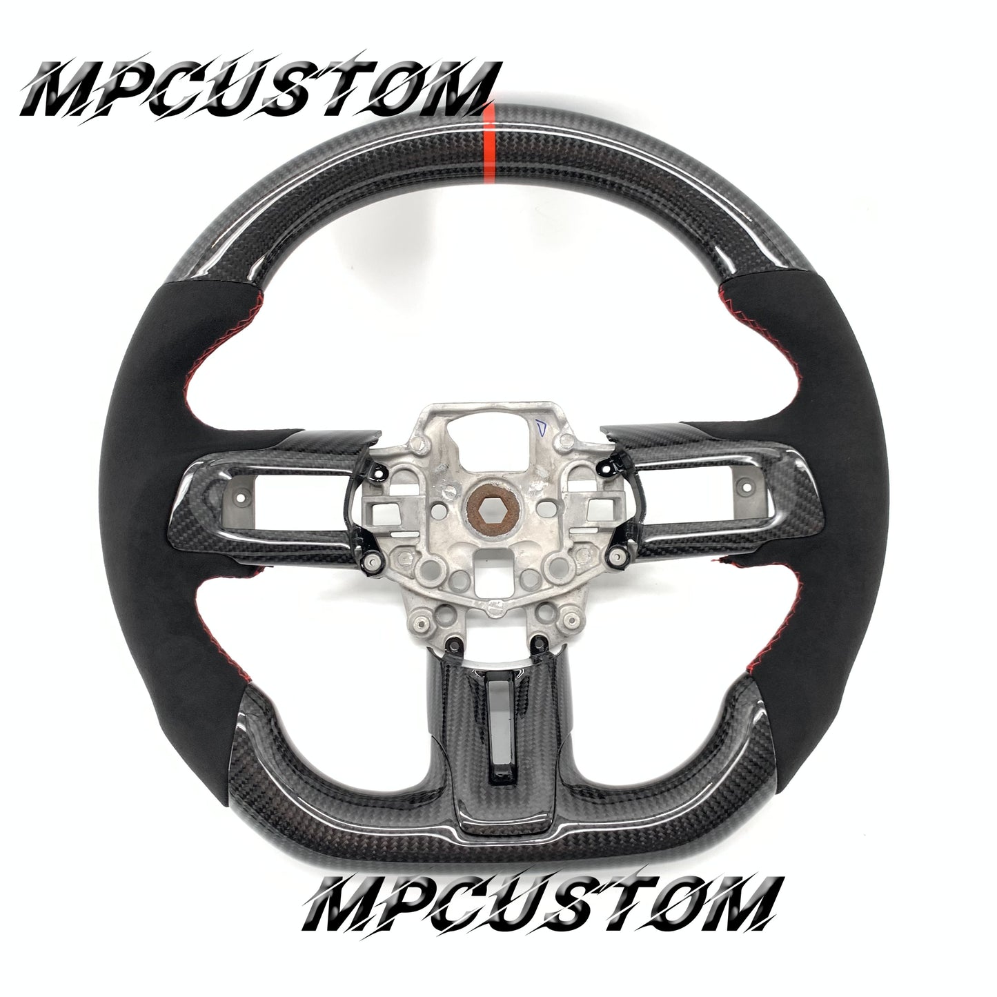 Mpcustom for Ford Mustang 2015-2017 carbon fiber steering wheel gloss and red stitching