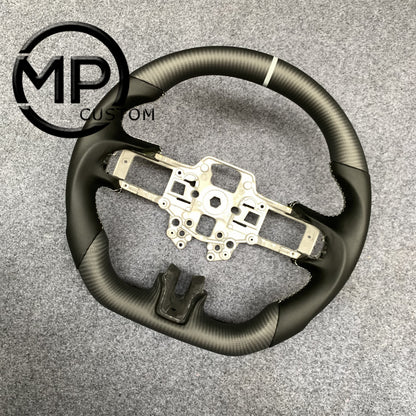 MPCUSTOM Fit For Ford mustang SHELBY GT350R 2018-2023 EcoBoost/GENUINE2018-2021 carbon fiber steering wheel black smooth leather white center line