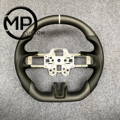 MPCUSTOM Fit For Ford mustang SHELBY GT350R 2018-2023 EcoBoost/GENUINE2018-2021 carbon fiber steering wheel black smooth leather white center line