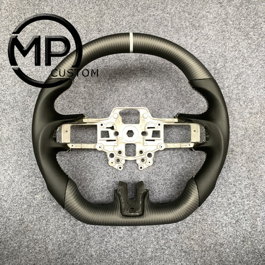 MPCUSTOM Fit For Ford mustang SHELBY GT350R 2018-2023 EcoBoost/GENUINE2018-2021 carbon fiber steering wheel black smooth leather white center line