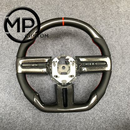 MPCUSTOM Fit For Ford mustang 2005-2009 carbon fiber steering wheel black smooth leather red center line
