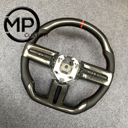 MPCUSTOM Fit For Ford mustang 2005-2009 carbon fiber steering wheel black smooth leather red center line
