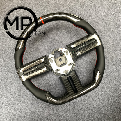 MPCUSTOM Fit For Ford mustang 2005-2009 carbon fiber steering wheel black smooth leather red center line