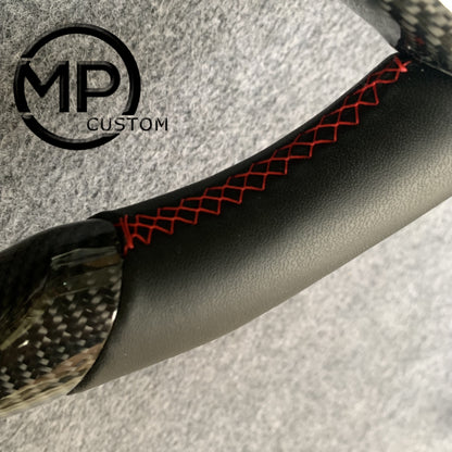 MPCUSTOM Fit For Ford mustang 2005-2009 carbon fiber steering wheel black smooth leather red center line
