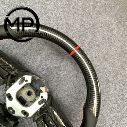 MPCUSTOM Fit For Ford mustang 2005-2009 carbon fiber steering wheel black smooth leather red center line