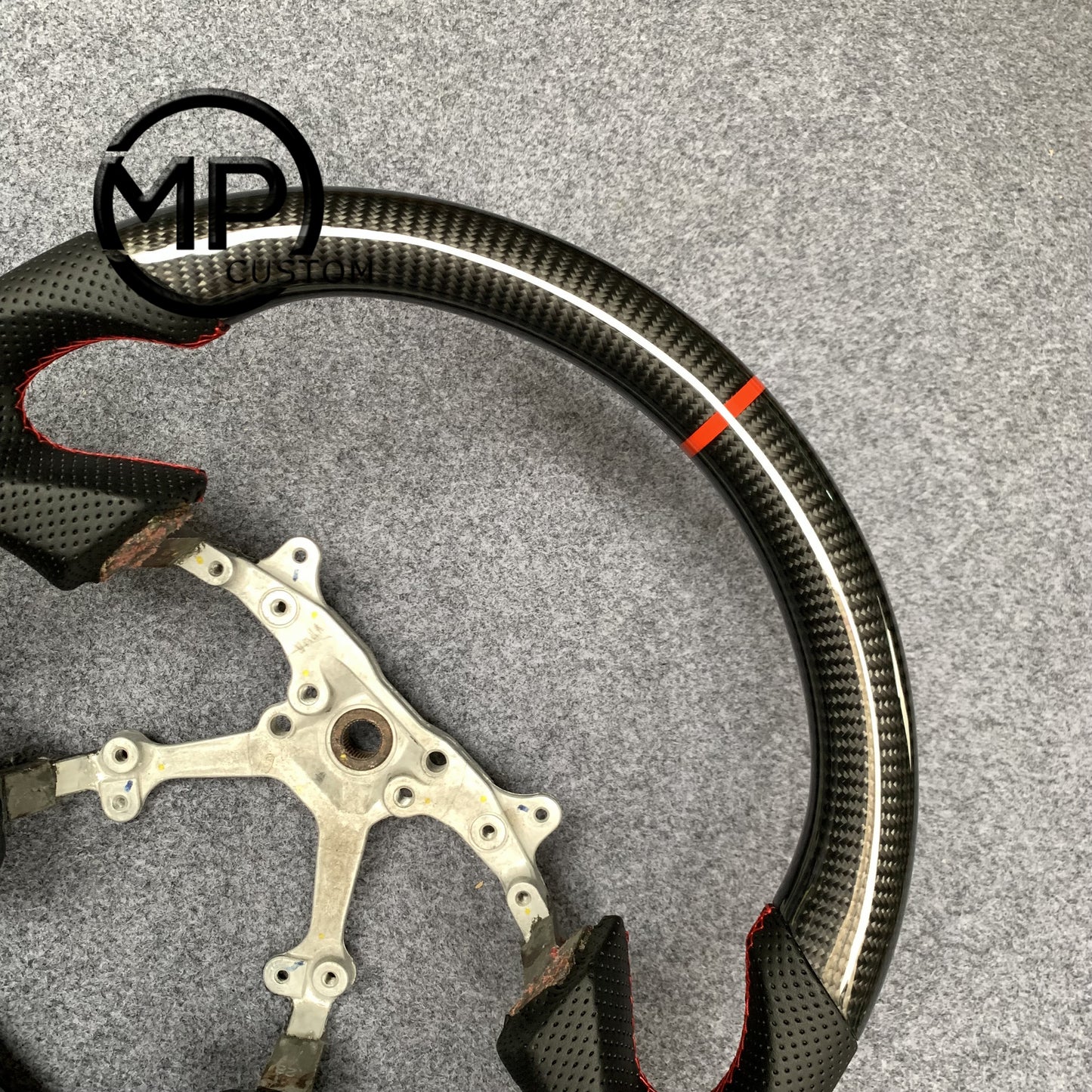 MPCUSTOM Fit For Subaru Impreza WRX 2002-2004 carbon fiber steering wheel black perforated leather red center line