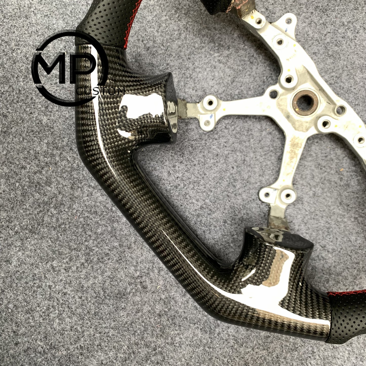 MPCUSTOM Fit For Subaru Impreza WRX 2002-2004 carbon fiber steering wheel black perforated leather red center line