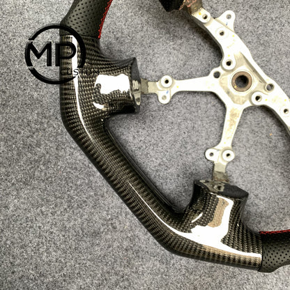 MPCUSTOM Fit For Subaru Impreza WRX 2002-2004 carbon fiber steering wheel black perforated leather red center line