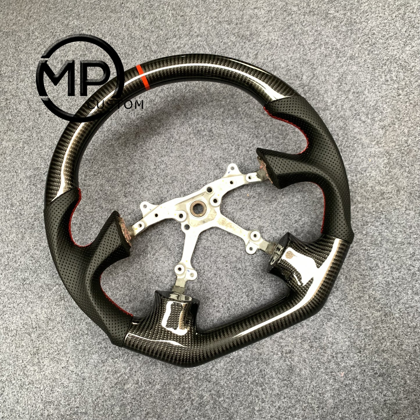 MPCUSTOM Fit For Subaru Impreza WRX 2002-2004 carbon fiber steering wheel black perforated leather red center line