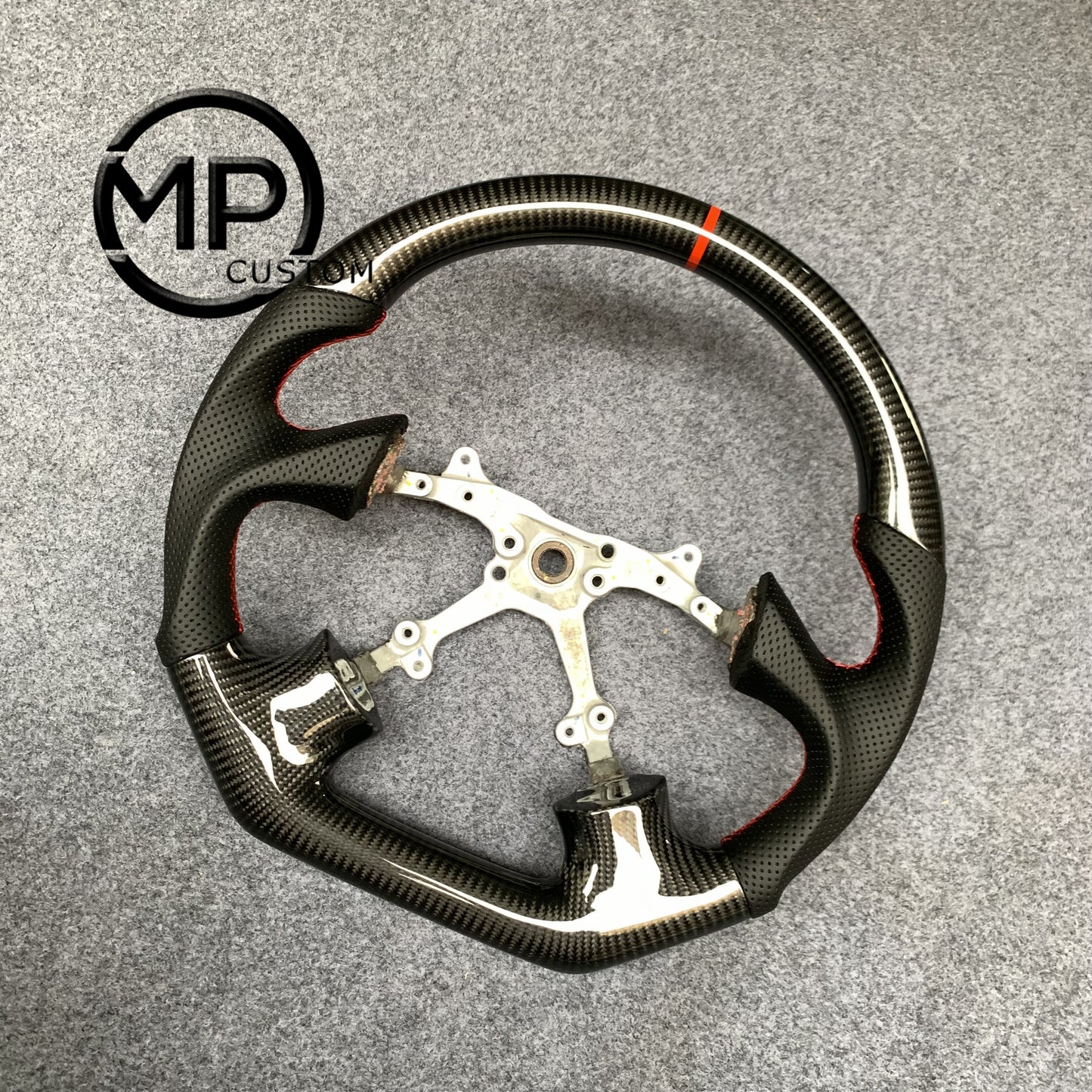 MPCUSTOM Fit For Subaru Impreza WRX 2002-2004 carbon fiber steering wheel black perforated leather red center line
