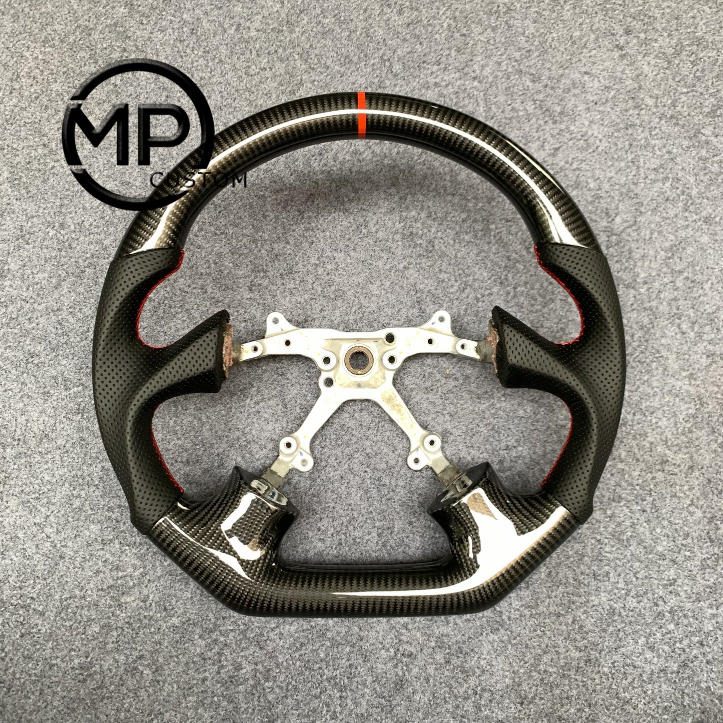 MPCUSTOM Fit For Subaru Impreza WRX 2002-2004 carbon fiber steering wheel black perforated leather red center line