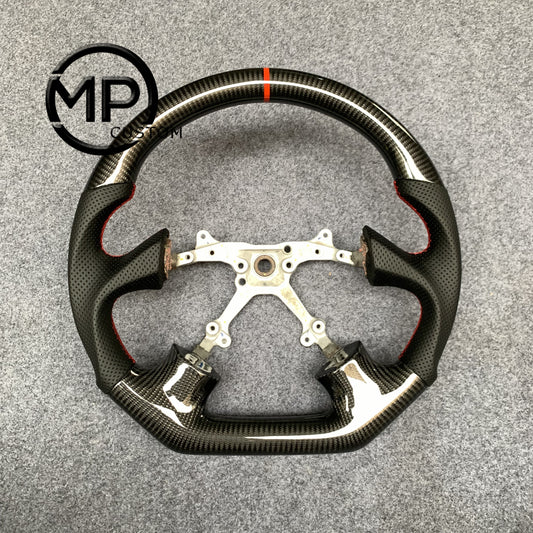 MPCUSTOM Fit For Subaru Impreza WRX 2002-2004 carbon fiber steering wheel black perforated leather red center line