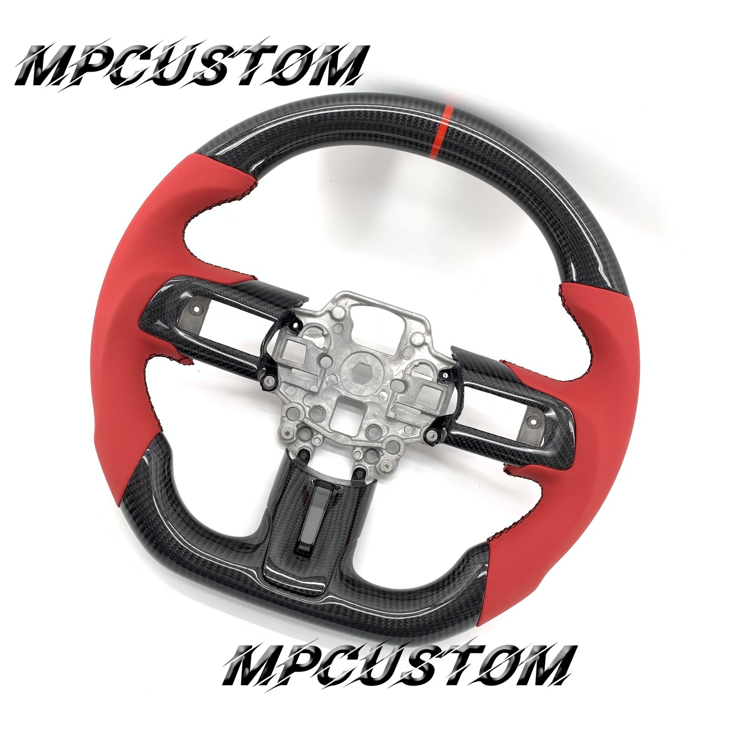 Mpcustom for Ford Mustang 2018-2022 carbon fiber steering wheel red stripe line and gloss