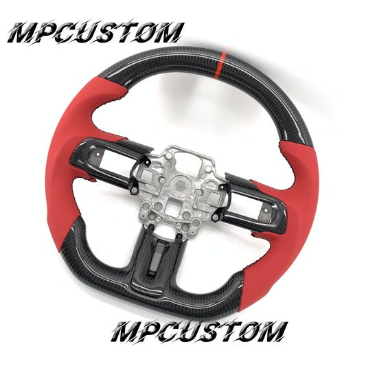 Mpcustom for Ford Mustang 2018-2022 carbon fiber steering wheel red stripe line and gloss