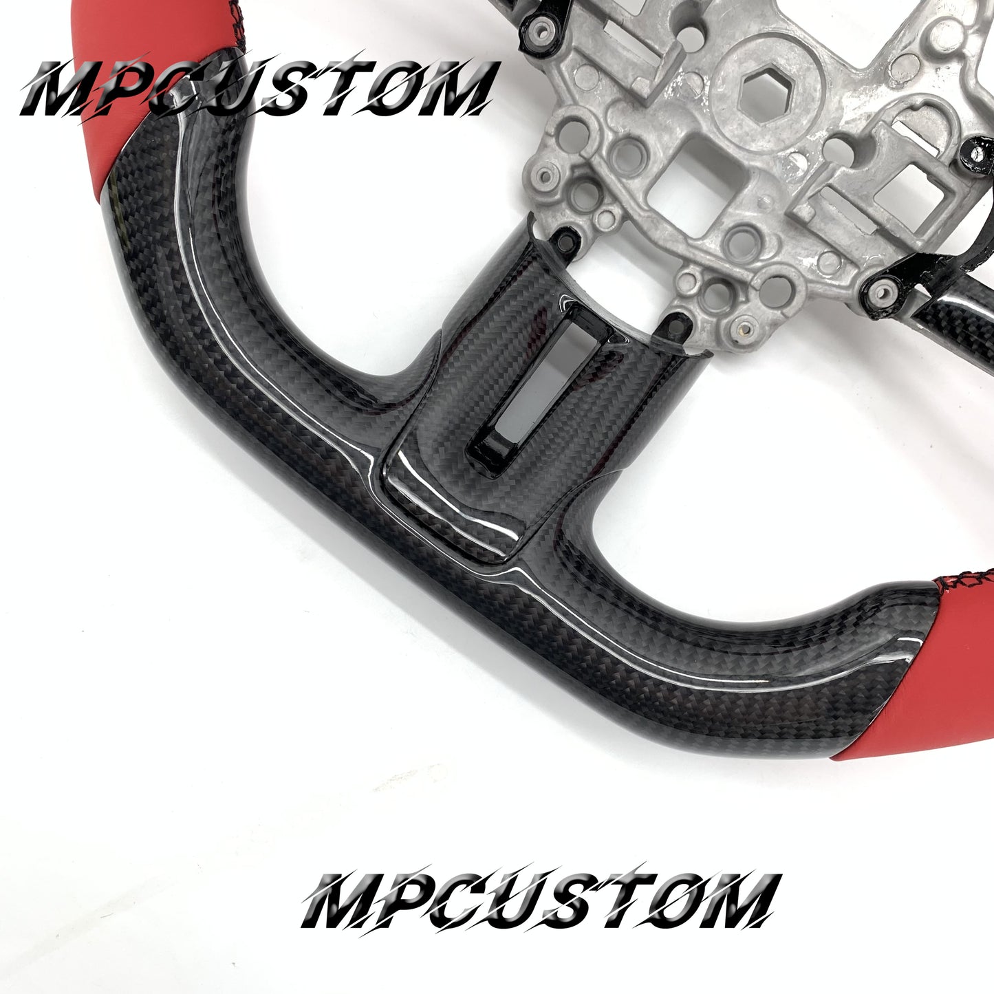 Mpcustom for Ford Mustang 2018-2022 carbon fiber steering wheel red stripe line and gloss