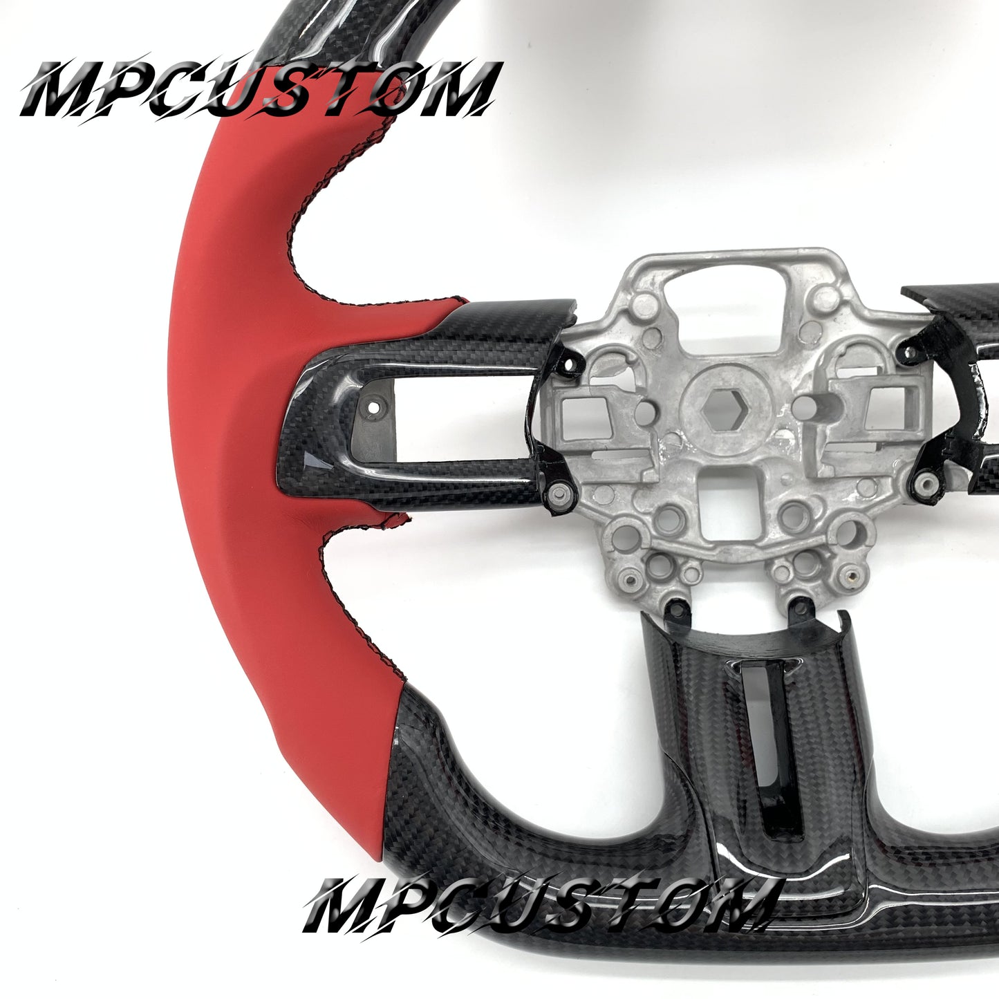 Mpcustom for Ford Mustang 2018-2022 carbon fiber steering wheel red stripe line and gloss