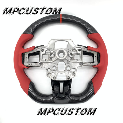 Mpcustom for Ford Mustang 2018-2022 carbon fiber steering wheel red stripe line and gloss