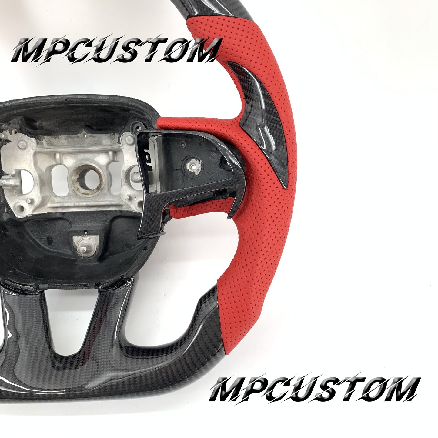 Mpcustom for Dodge SRT Challenger 2015-2021  carbon fiber steering wheel red perforated leather