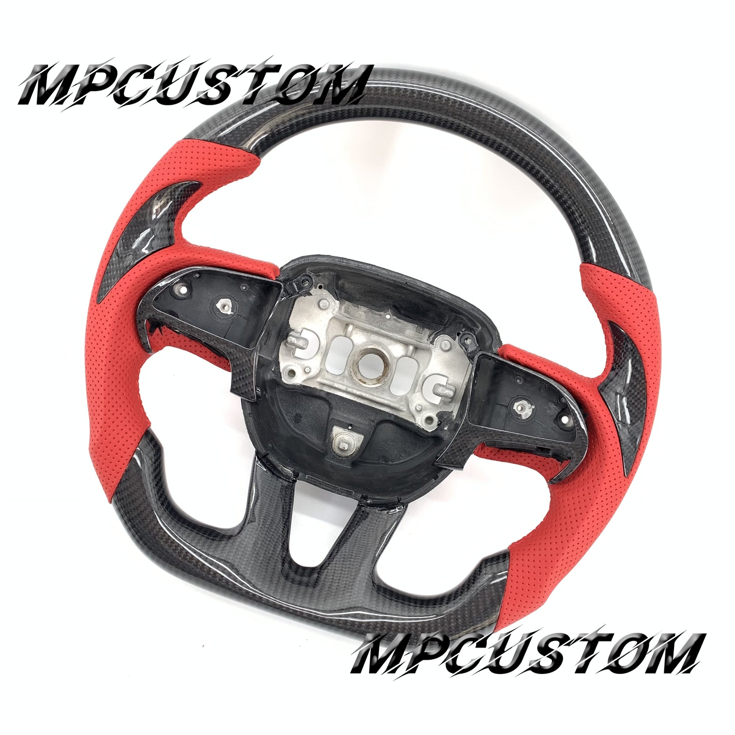 Mpcustom for Dodge SRT Challenger 2015-2021  carbon fiber steering wheel red perforated leather