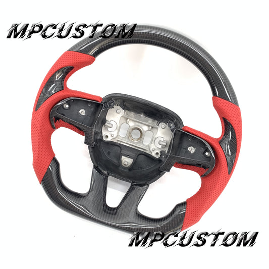 Mpcustom for Dodge SRT Challenger 2015-2021  carbon fiber steering wheel red perforated leather