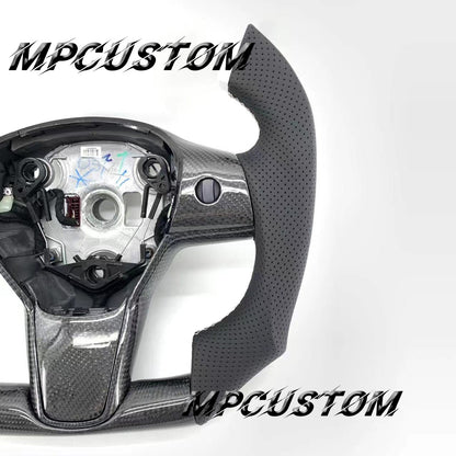 Mpcustom for Tesla model 3 Y carbon fiber steering wheel white stitching