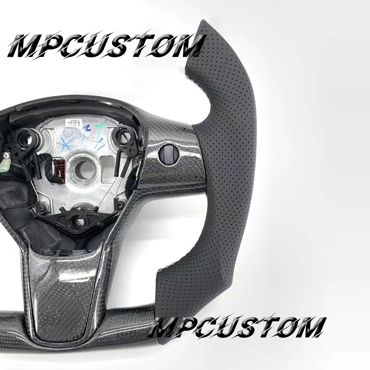 Mpcustom for Tesla model 3 Y carbon fiber steering wheel white stitching and f1 shape