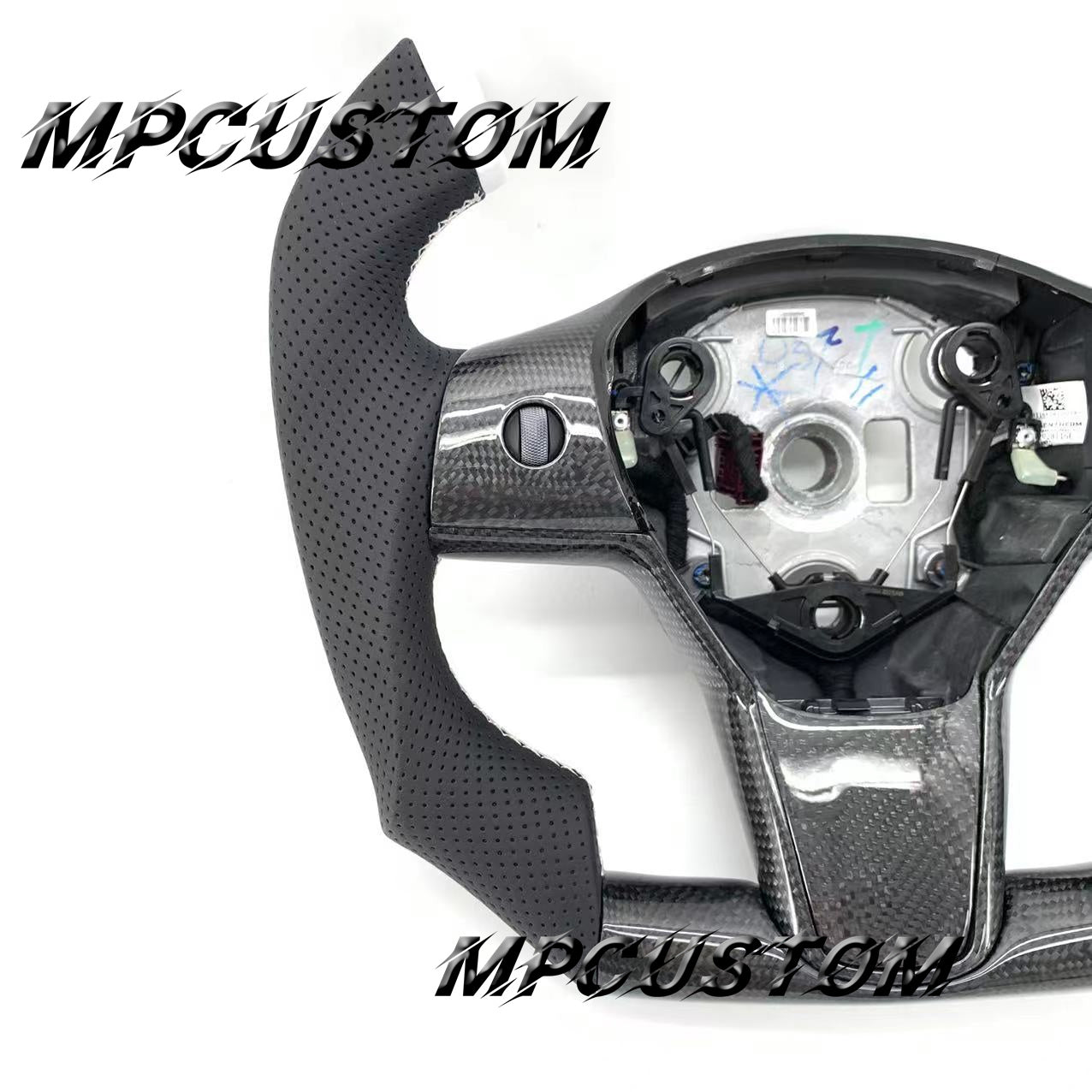 Mpcustom for Tesla model 3 Y carbon fiber steering wheel white stitching and flat bottom