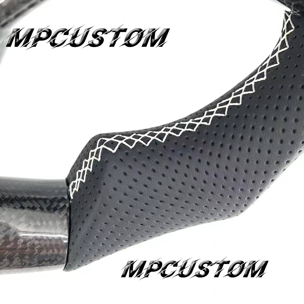 Mpcustom for Tesla model 3 Y carbon fiber steering wheel white stitching
