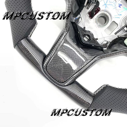 Mpcustom for Tesla model 3 Y carbon fiber steering wheel white stitching and flat bottom