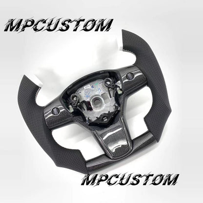 Mpcustom for Tesla model 3 Y carbon fiber steering wheel white stitching