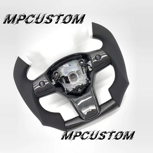 Mpcustom for Tesla model 3 Y carbon fiber steering wheel white stitching