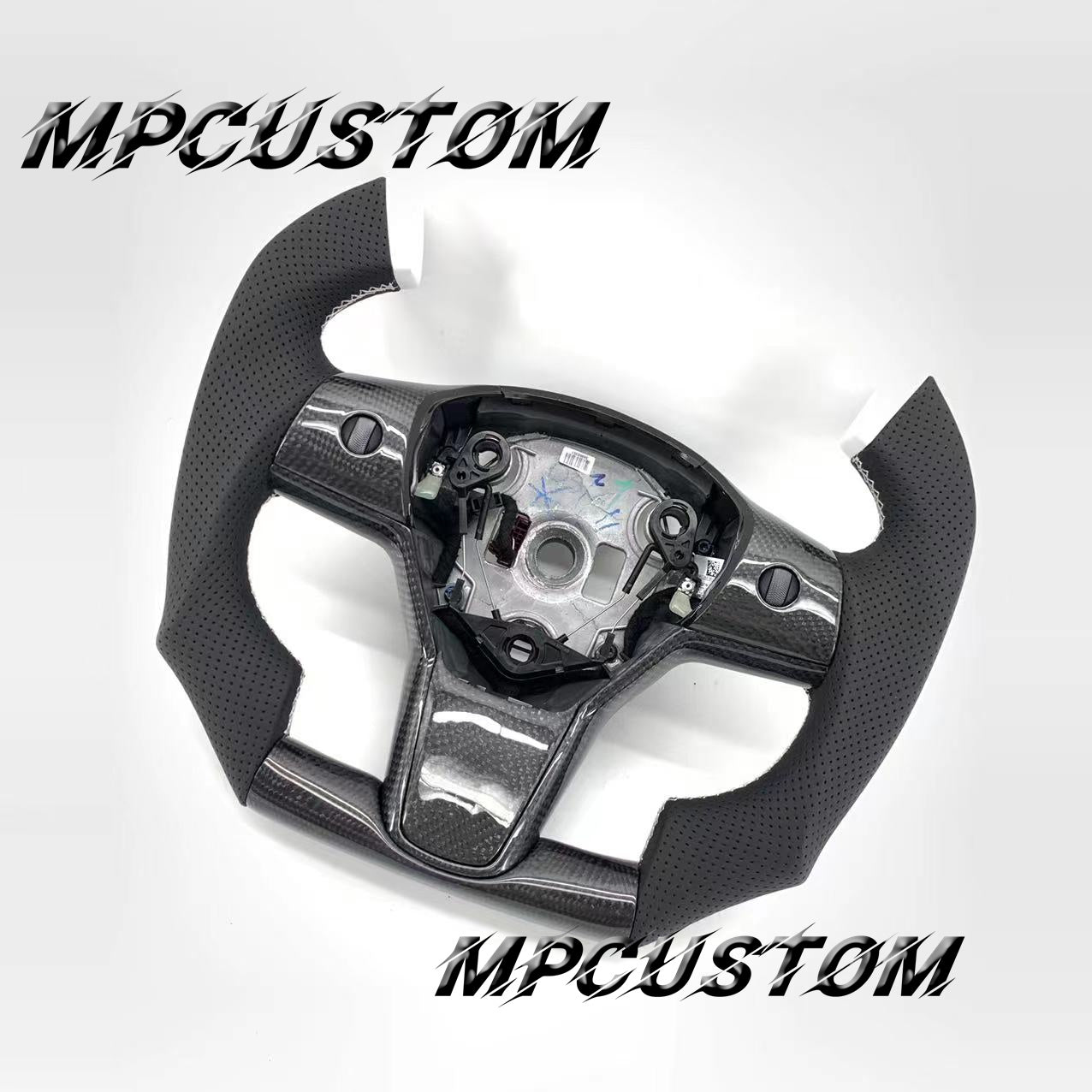 Mpcustom for Tesla model 3 Y carbon fiber steering wheel white stitching and f1 shape