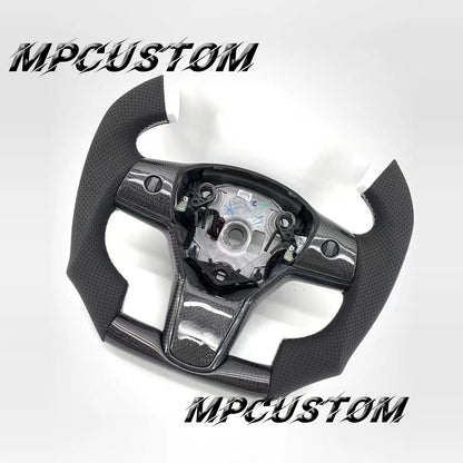 Mpcustom for Tesla model 3 Y carbon fiber steering wheel white stitching and f1 shape