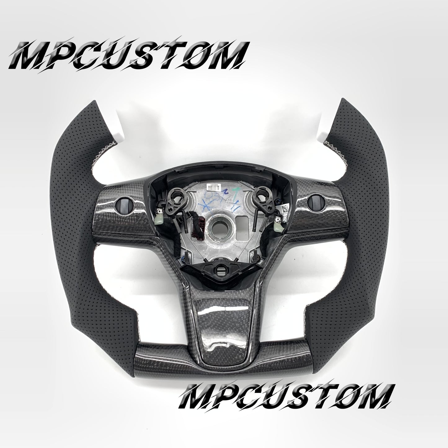 Mpcustom for Tesla model 3 Y carbon fiber steering wheel white stitching and flat bottom