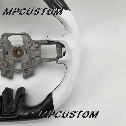 Mpcustom for Ford Mustang 2015-2017 carbon fiber steering wheel gloss and white perforated leather