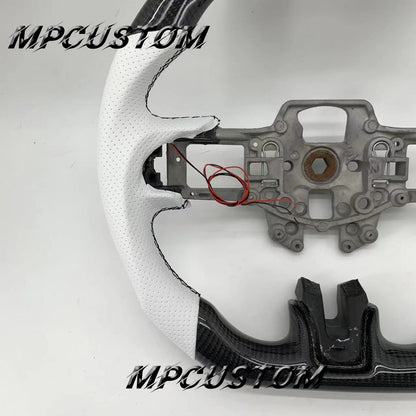 Mpcustom for Ford Mustang 2015-2017 carbon fiber steering wheel gloss and white perforated leather