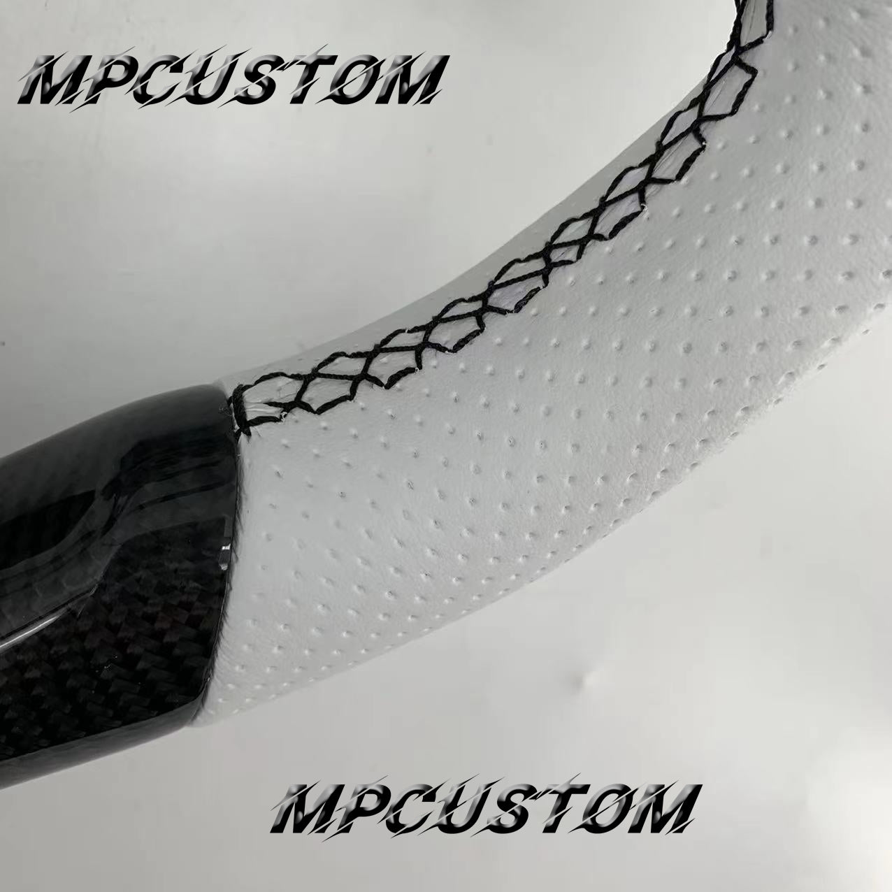 Mpcustom for Ford Mustang 2015-2017 carbon fiber steering wheel gloss and white perforated leather