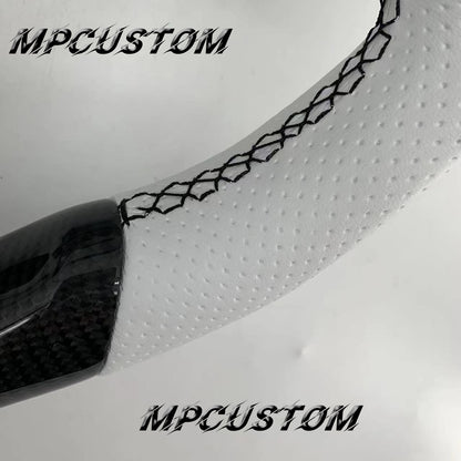 Mpcustom for Ford Mustang 2015-2017 carbon fiber steering wheel gloss and white perforated leather