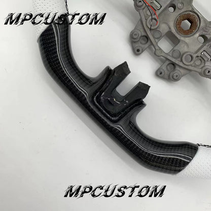 Mpcustom for Ford Mustang 2015-2017 carbon fiber steering wheel gloss and white perforated leather