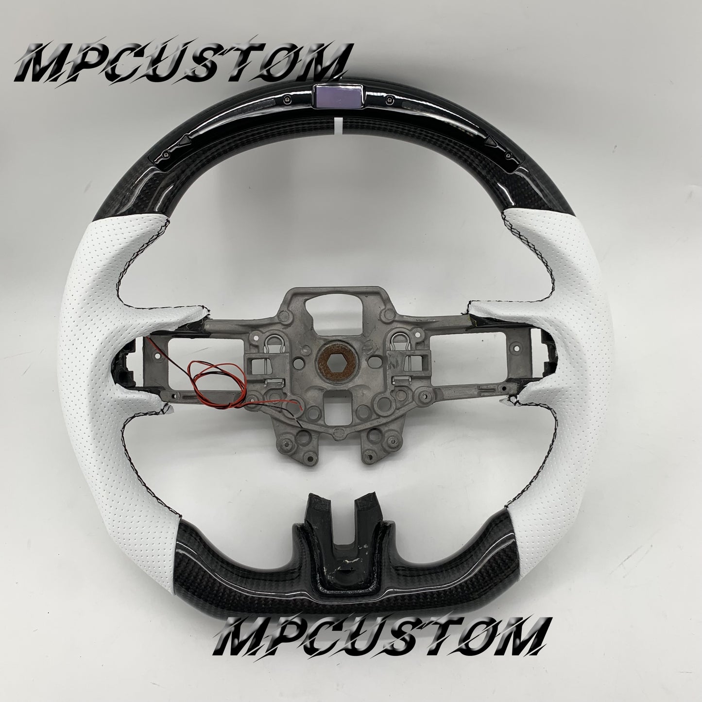 Mpcustom for Ford Mustang 2015-2017 carbon fiber steering wheel gloss and white perforated leather