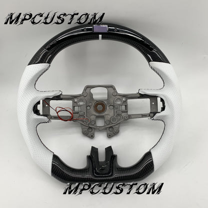 Mpcustom for Ford Mustang 2015-2017 carbon fiber steering wheel gloss and white perforated leather