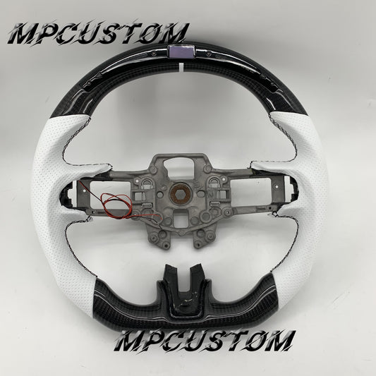 Mpcustom for Ford Mustang 2015-2017 carbon fiber steering wheel gloss and white perforated leather
