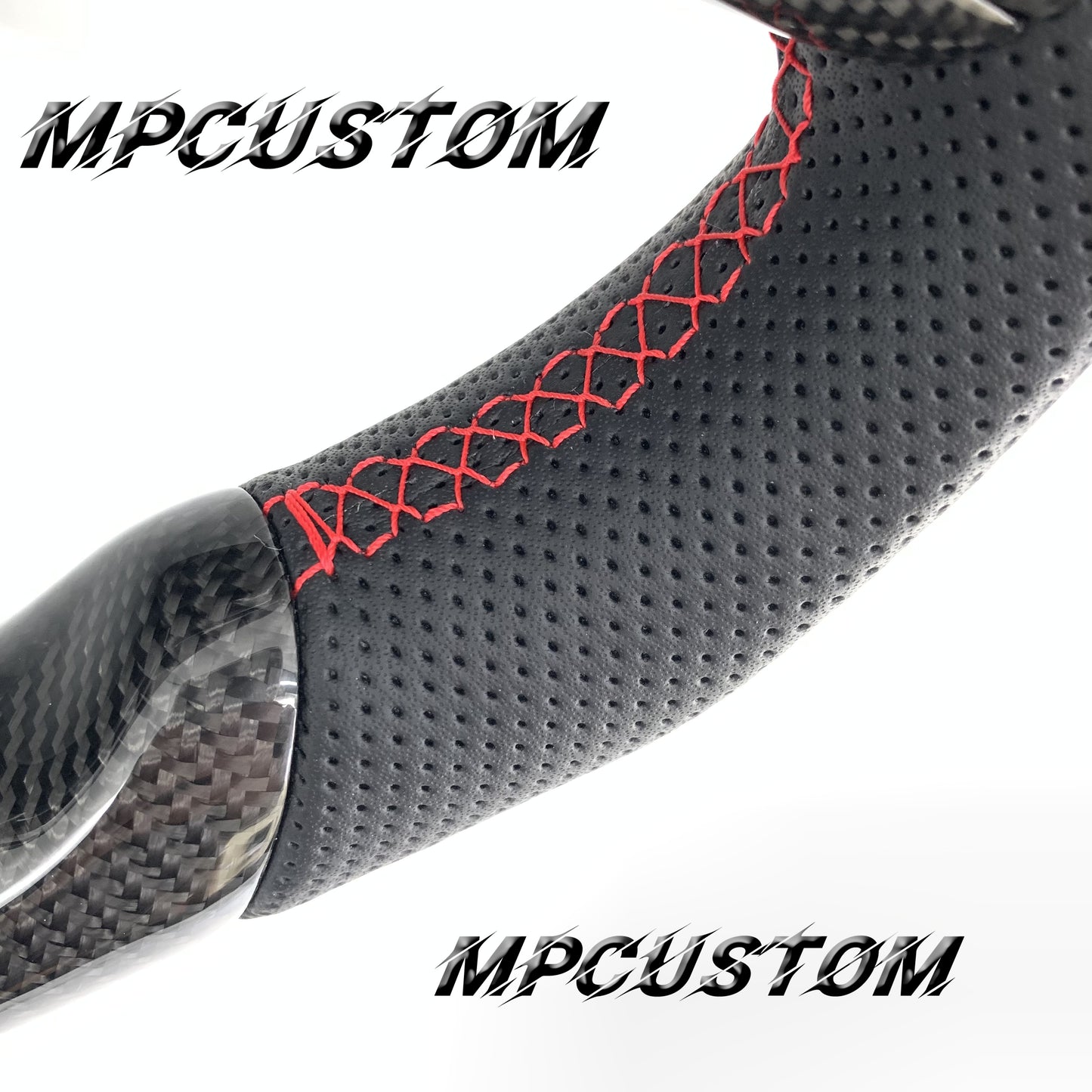 Mpcustom for Tesla model 3 Y carbon fiber steering wheel red stitching