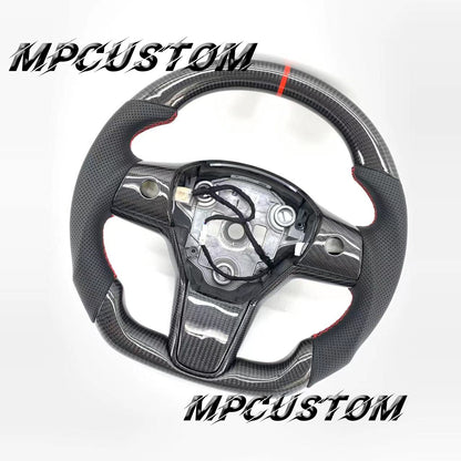Mpcustom for Tesla model 3 Y carbon fiber steering wheel red stripe line
