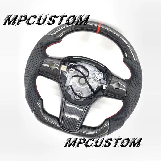 Mpcustom for Tesla model 3 Y carbon fiber steering wheel red stripe line