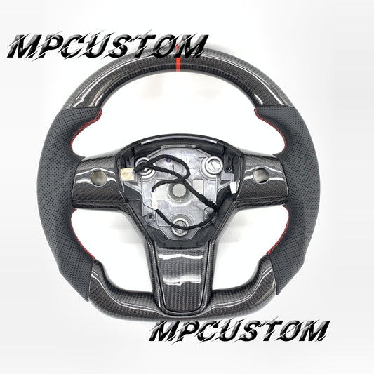 Mpcustom for Tesla model 3 Y carbon fiber steering wheel red stitching